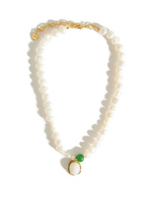 ANITA BERISHA Medallion pearl & 14kt gold-plated necklace ~ statement necklaces with pearls - flipped