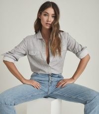 REISS MIMI COTTON TWIN POCKET SHIRT / women’s casual classic grey shirts