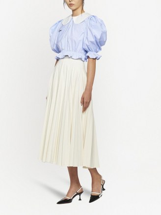 Miu Miu ruffle-trim gingham-print blouse – puff sleeve blouses - flipped