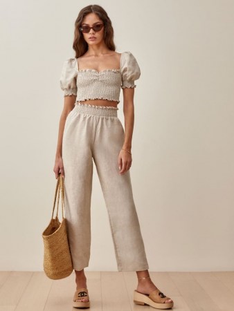 Reformation Mora Linen Two Piece | smocked puff sleeve crop tops | summer top and trouser set | fashion sets