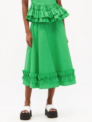 MOLLY GODDARD Morgan frilled cotton midi skirt / green ruffle hem skirts – women’s summer clothing - flipped