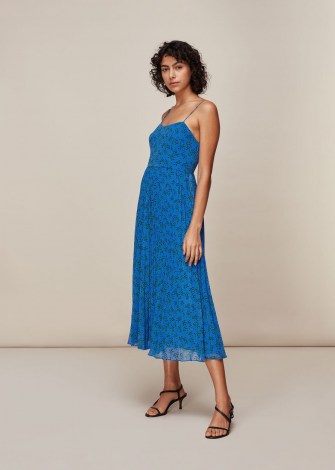 WHISTLES KINETIC STRAPPY PLEATED DRESS / blue spaghetti strap summer dresses