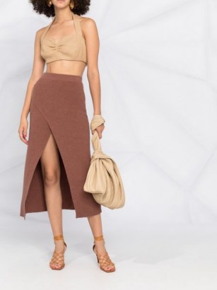 Nanushka Ainsley terry-knit wrap skirt nutmeg brown | open front skirts - flipped
