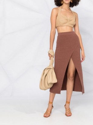 Nanushka Ainsley terry-knit wrap skirt nutmeg brown | open front skirts