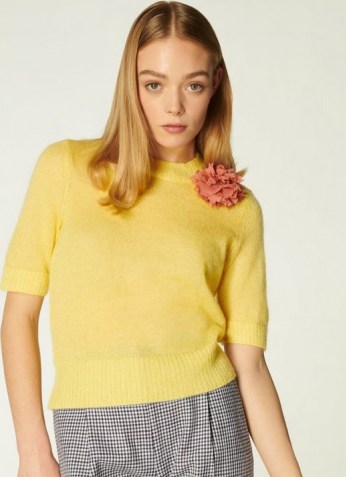 L.K. BENNETT NAOMI YELLOW MOHAIR-BLEND CORSAGE JUMPER / vintage style knitwear