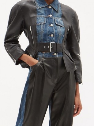 ALEXANDER MCQUEEN Nappa leather and denim basque jacket ~ cinched waist jackets
