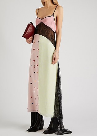 NATASHA ZINKO Printed lace-panelled maxi dress ~ feminine slip dresses ~ spaghetti strap evening wear