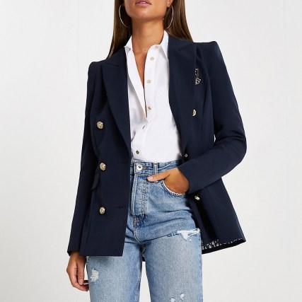 RIVER ISLAND Navy fitted double breasted blazer ~ dark blue blazers ~ chic jackets