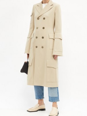 JW ANDERSON Flap-pocket double-breasted wool coat / tailored beige flared sleeve coats - flipped