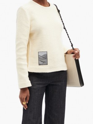 JIL SANDER Jacquard-patch knitted cotton sweater in cream - flipped