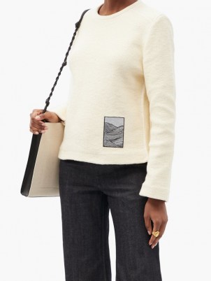 JIL SANDER Jacquard-patch knitted cotton sweater in cream