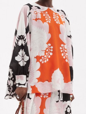 VALENTINO Arazzo-print silk crepe de chine trapeze blouse | floaty vintage style blouses | retro tops
