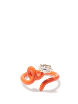BEA BONGIASCA Baby Vine crystal, 9kt gold & orange enamel ring