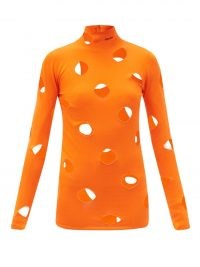 PRADA Distressed logo-intarsia sweater ~ bright orange knitwear