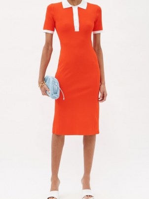 DAVID KOMA Spread-collar jersey midi polo dress – bright orange dresses - flipped