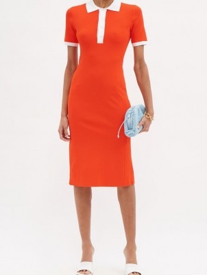 DAVID KOMA Spread-collar jersey midi polo dress – bright orange dresses