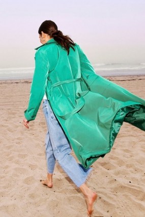 NASTY GAL Oversized Longline Belted Trench Coat ~ green tie waist coats - flipped