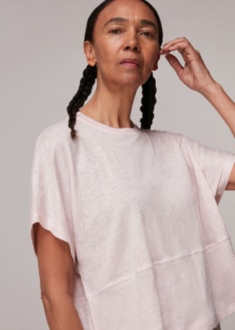 WHISTLES BUTTON BACK LINEN TEE PALE PINK / casual loose fit top - flipped