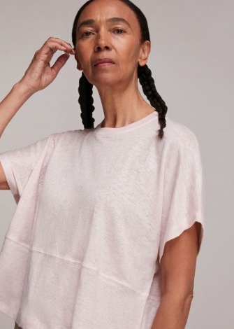 WHISTLES BUTTON BACK LINEN TEE PALE PINK / casual loose fit top