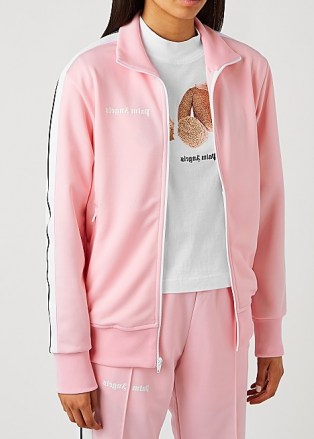 PALM ANGELS Pink striped jersey track jacket ~ logo sports jackets - flipped