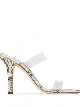 Paris Texas Bella 95mm snake-print sandals / clear double strap mules - flipped