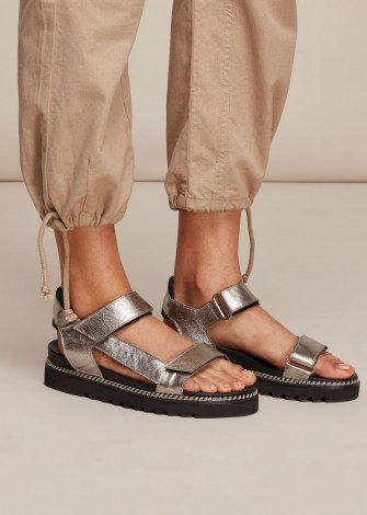 WHISTLES NOAH SPORTY VELCRO SANDAL PEWTER ~ metallic summer sandals - flipped