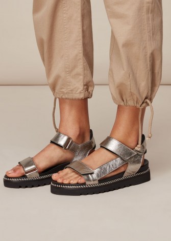 WHISTLES NOAH SPORTY VELCRO SANDAL PEWTER ~ metallic summer sandals