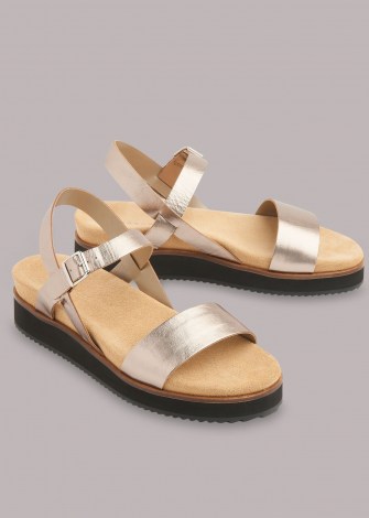 WHISTLES NOLA FOOTBED SANDAL / metallic leather sandals