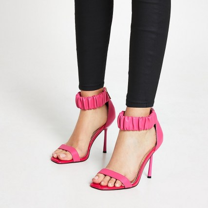 RIVER ISLAND Pink barely there sandal ~ ruched ankle strap heels