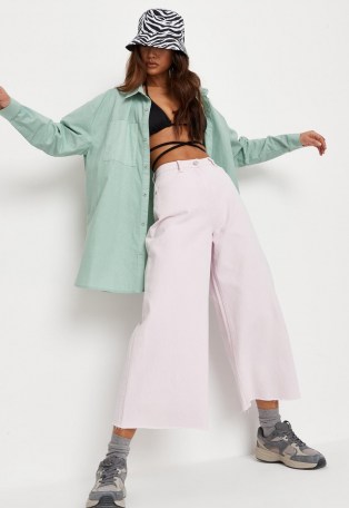 MISSGUIDED pink cropped raw hem wide leg jeans - flipped