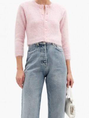 MIU MIU Crystal-embellished mohair-blend cardigan – fluff pink cropped cardigans - flipped