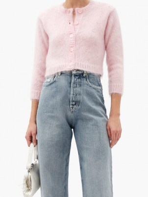 MIU MIU Crystal-embellished mohair-blend cardigan – fluff pink cropped cardigans