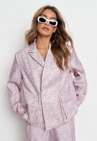 MISSGUIDED pink ditsy floral print utility blazer ~ summer jackets with padded shoulders ~ spring blazers - flipped
