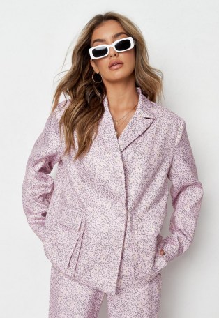 MISSGUIDED pink ditsy floral print utility blazer ~ summer jackets with padded shoulders ~ spring blazers