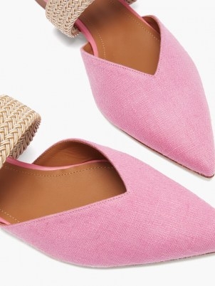 MALONE SOULIERS Maisie pink woven-strap linen backless flats - flipped