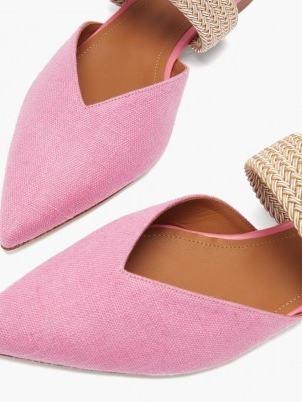 MALONE SOULIERS Maisie pink woven-strap linen backless flats