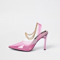 RIVER ISLAND Pink perspex gold chain court heels / transparent courts