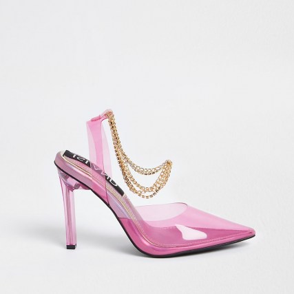 RIVER ISLAND Pink perspex gold chain court heels / transparent courts - flipped