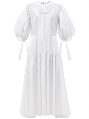 JIL SANDER Pintucked cotton maxi dress | white puff sleeve summer dresses