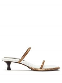 PROENZA SCHOULER Pipe python-effect leather sandals ~ brown double strap kitten heel mules