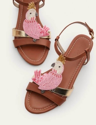BODEN Pippa Sandals Tan Cockatoo / bead embellished flats - flipped