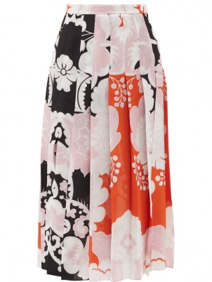 VALENTINO Pleated Arrazo-print silk-crepe midi skirt | floaty printed skirts - flipped