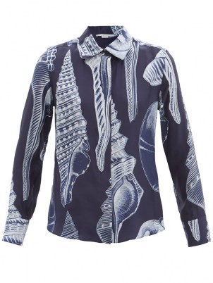 STELLA MCCARTNEY Willow shell-print silk-crepe shirt / women’s navy printed shirts
