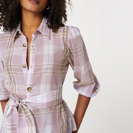RIVER ISLAND Purple belted check shirt / checked tie waist shirts - flipped