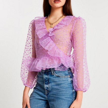 River Island Purple dotty wrap top ~ sheer ruffle blouses ~ romance ~ romantic fashion