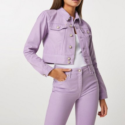 River Island Purple shoulder pad denim jacket | women’s casual cropped jackets - flipped