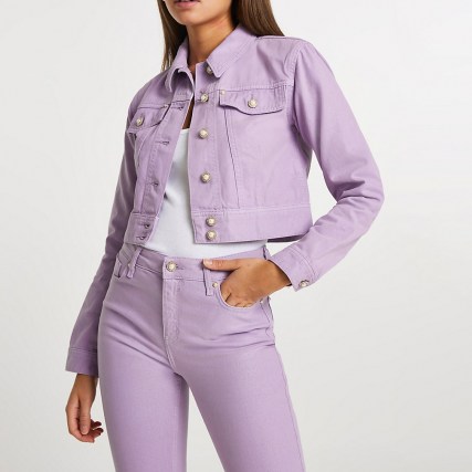 River Island Purple shoulder pad denim jacket | women’s casual cropped jackets