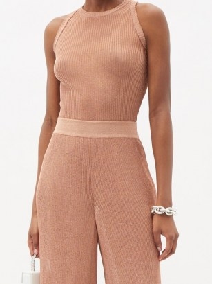 ALEXANDRE VAUTHIER Racerback ribbed-lamé knitted top ~ pink rib knit sleeveless tops - flipped