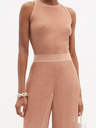 ALEXANDRE VAUTHIER Racerback ribbed-lamé knitted top ~ pink rib knit sleeveless tops
