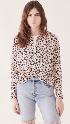 RAILS Anna Button Down Rose Floral Cheetah – pink wild animal print shirt